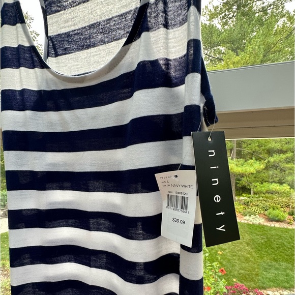 Navy & white striped maxi dress size L - Picture 2 of 4